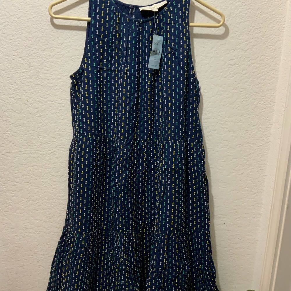 New Loft  Blue Tiered Sleeveless Dress XS Lightweight